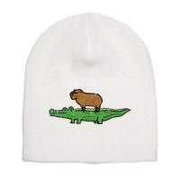 Capybara On Crocodile Capy Alligator Rodent Short Acrylic Beanie