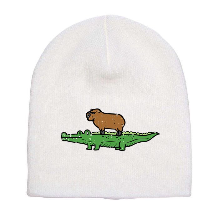 Capybara On Crocodile Capy Alligator Rodent Short Acrylic Beanie