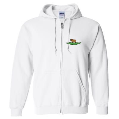 Capybara On Crocodile Capy Alligator Rodent Full Zip Hoodie