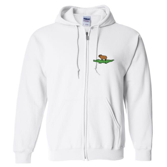 Capybara On Crocodile Capy Alligator Rodent Full Zip Hoodie