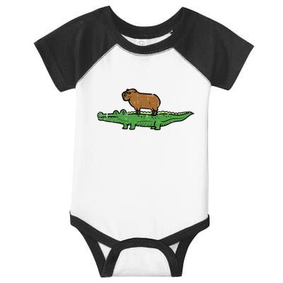Capybara On Crocodile Capy Alligator Rodent Infant Baby Jersey Bodysuit