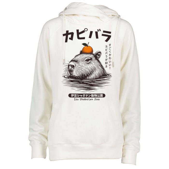 Capybara Onsen Capybara With Orange Capybara Lovers Womens Funnel Neck Pullover Hood