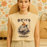 Capybara Onsen Capybara With Orange Capybara Lovers Garment-Dyed Women's Muscle Tee