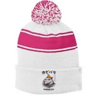 Capybara Onsen Capybara With Orange Capybara Lovers Stripe Pom Pom Beanie