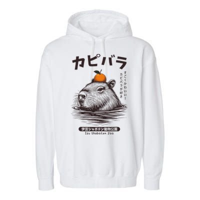 Capybara Onsen Capybara With Orange Capybara Lovers Garment-Dyed Fleece Hoodie
