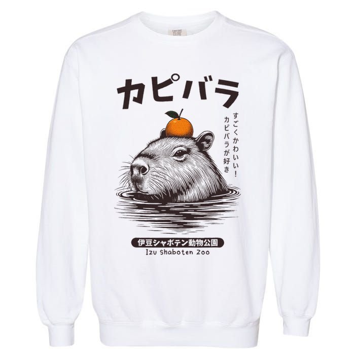 Capybara Onsen Capybara With Orange Capybara Lovers Garment-Dyed Sweatshirt