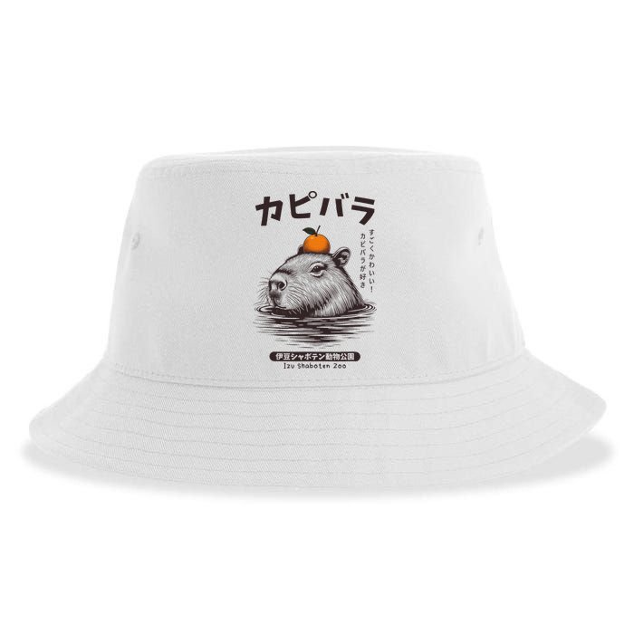 Capybara Onsen Capybara With Orange Capybara Lovers Sustainable Bucket Hat