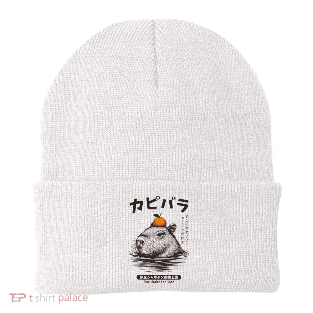 Capybara Onsen Capybara With Orange Capybara Lovers Beanie