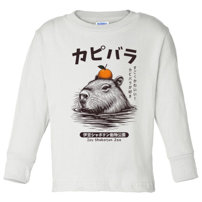Capybara Onsen Capybara With Orange Capybara Lovers Toddler Long Sleeve Shirt