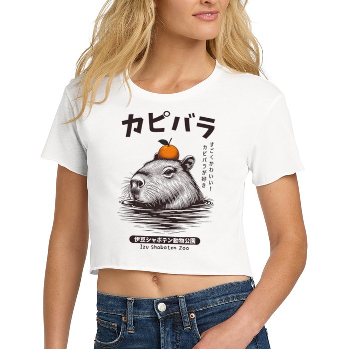 Capybara Onsen Capybara With Orange Capybara Lovers Crop Top