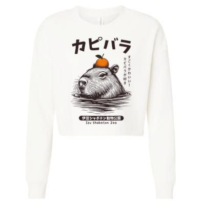 Capybara Onsen Capybara With Orange Capybara Lovers Cropped Pullover Crew
