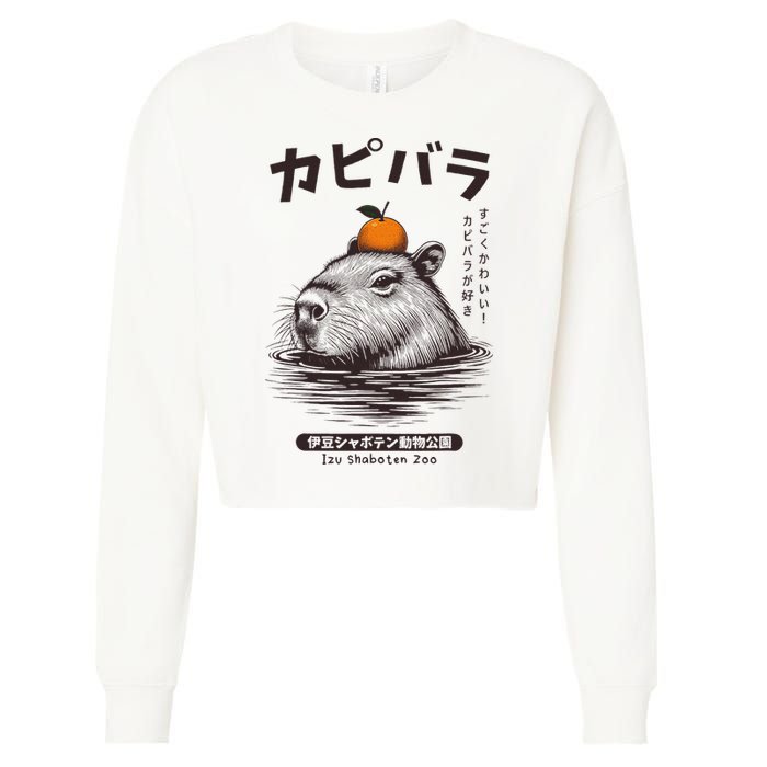 Capybara Onsen Capybara With Orange Capybara Lovers Cropped Pullover Crew