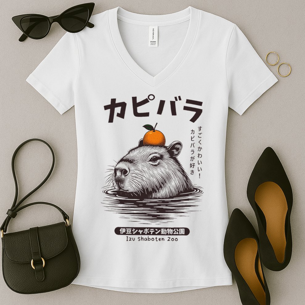 Capybara Onsen Capybara With Orange Capybara Lovers Women's V-Neck T-Shirt