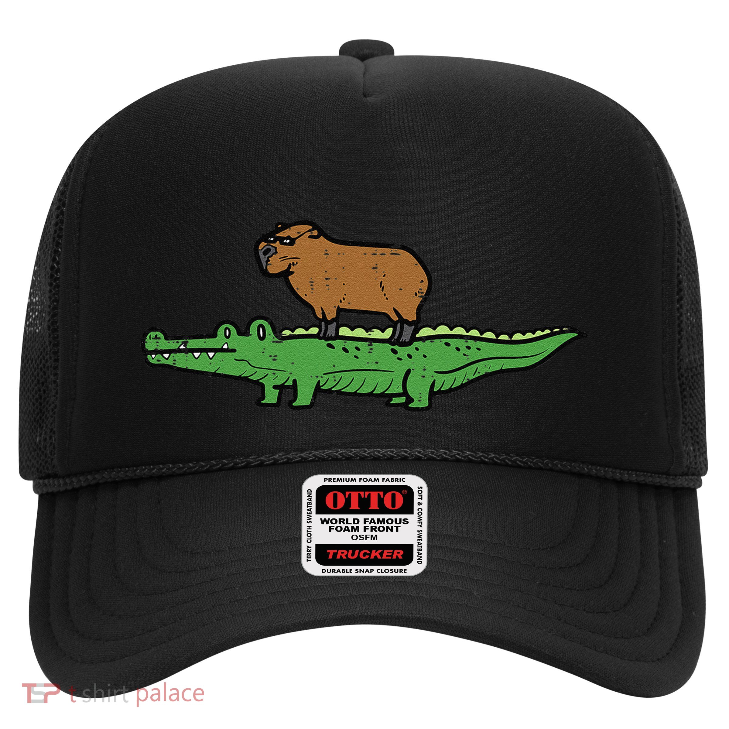 Capybara On Crocodile Capy Alligator Rodent Trucker Hat