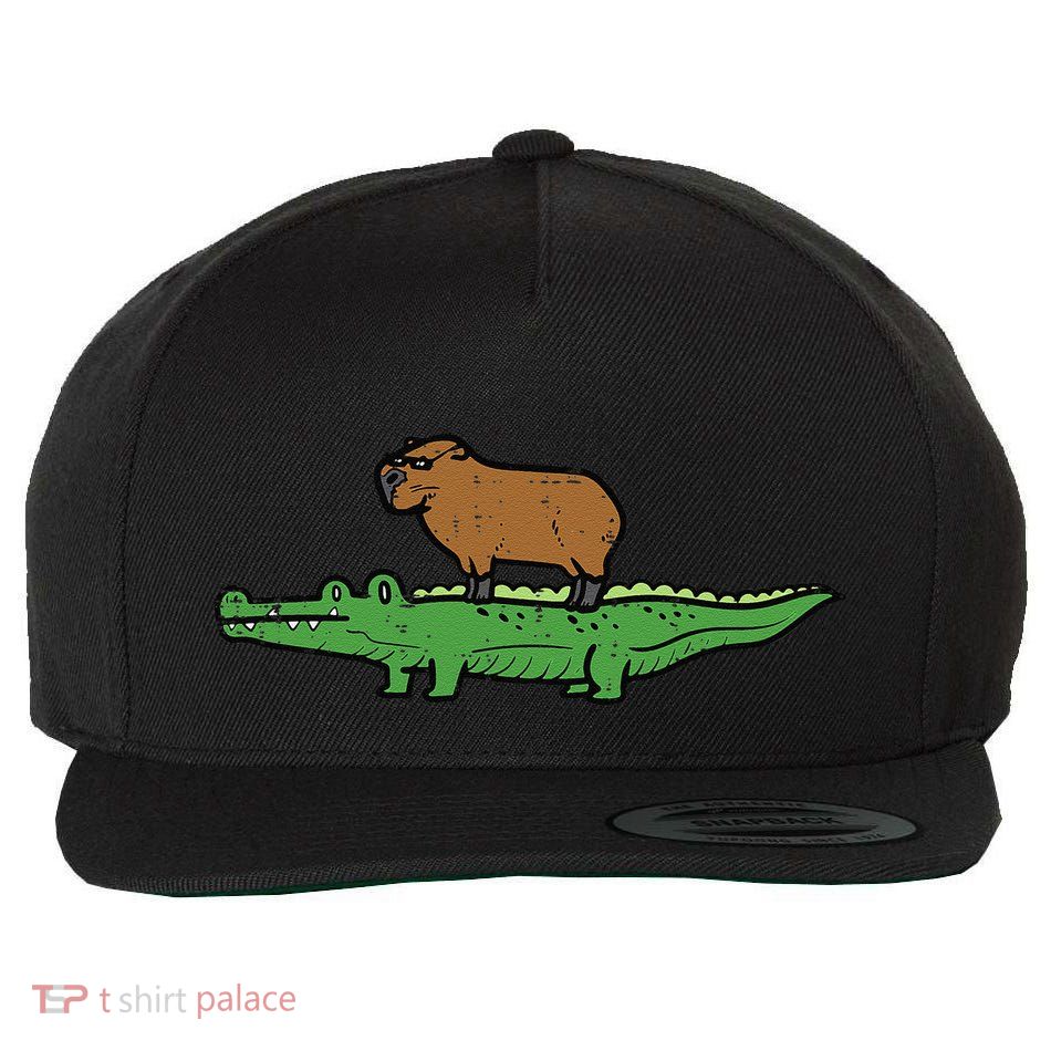 Capybara On Crocodile Capy Alligator Rodent Wool Snapback Cap