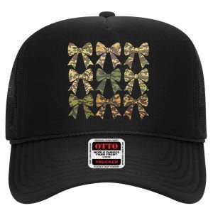 Camouflage Old Camo Bow Camo Coquette Bow Hunting Women Girl High Crown Mesh Back Trucker Hat