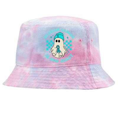 Cute Ovarian Cancer Is Boo Sheet Halloween Ghost Teal Ribbon Tie-Dyed Bucket Hat