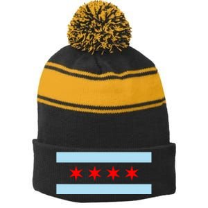 City Of Chicago Illinois Flag Stripe Pom Pom Beanie