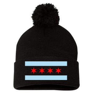 City Of Chicago Illinois Flag Pom Pom 12in Knit Beanie