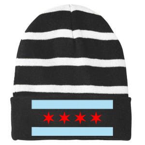 City Of Chicago Illinois Flag Striped Beanie with Solid Band