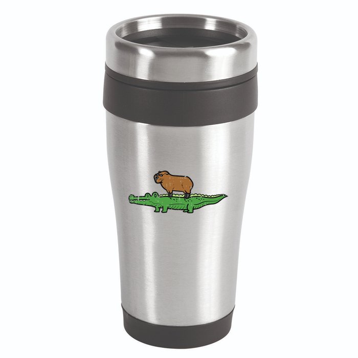 Capybara On Crocodile Capy Alligator Rodent 16oz Travel Tumbler