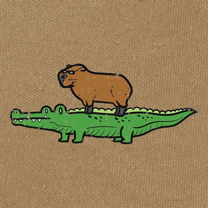 Capybara On Crocodile Capy Alligator Rodent Cotton Canvas Backpack