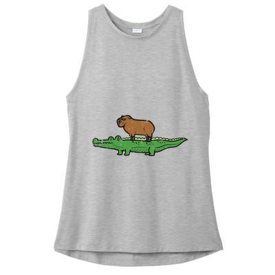 Capybara On Crocodile Capy Alligator Rodent Ladies PosiCharge Tri-Blend Wicking Tank