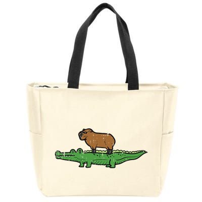 Capybara On Crocodile Capy Alligator Rodent Zip Tote Bag
