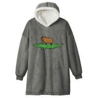Capybara On Crocodile Capy Alligator Rodent Hooded Wearable Blanket