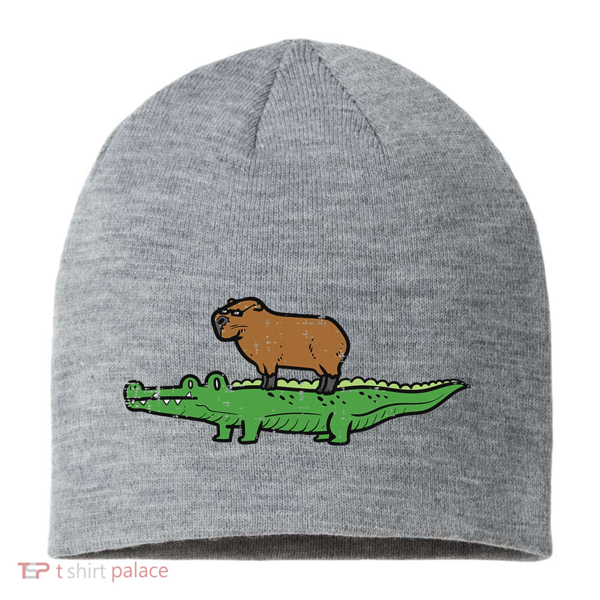 Capybara On Crocodile Capy Alligator Rodent Sustainable Beanie
