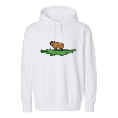 Capybara On Crocodile Capy Alligator Rodent Garment-Dyed Fleece Hoodie