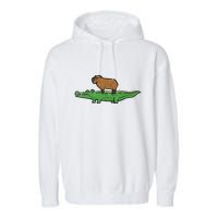 Capybara On Crocodile Capy Alligator Rodent Garment-Dyed Fleece Hoodie