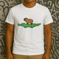 Capybara On Crocodile Capy Alligator Rodent T-Shirt