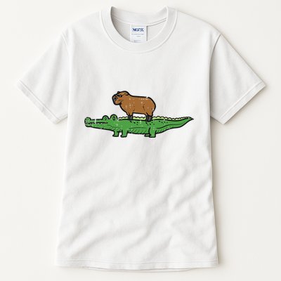 Capybara On Crocodile Capy Alligator Rodent Tall T-Shirt