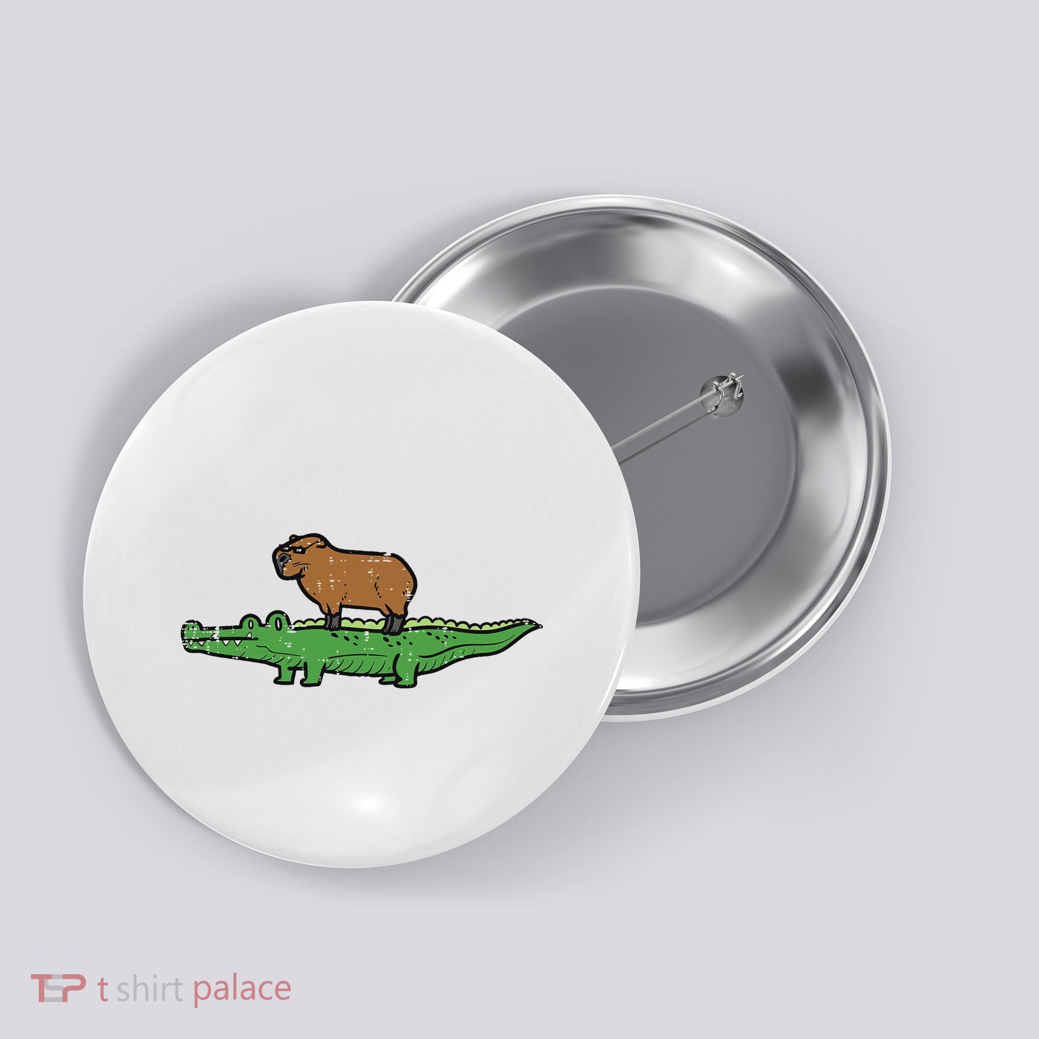 Capybara On Crocodile Capy Alligator Rodent Button