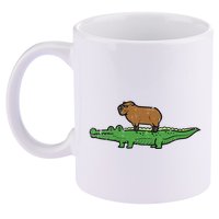 Capybara On Crocodile Capy Alligator Rodent 11oz C Handle Ceramic Mug