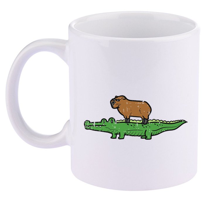 Capybara On Crocodile Capy Alligator Rodent 11oz C Handle Ceramic Mug