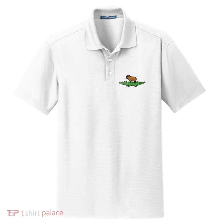 Capybara On Crocodile Capy Alligator Rodent Dry Zone Grid Polo
