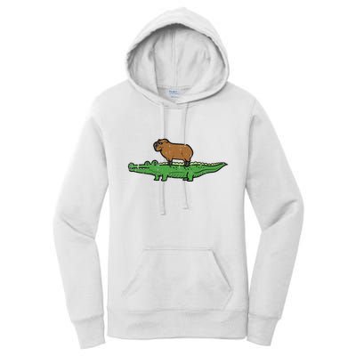 Capybara On Crocodile Capy Alligator Rodent Women's Pullover Hoodie