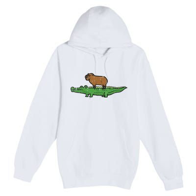 Capybara On Crocodile Capy Alligator Rodent Premium Pullover Hoodie