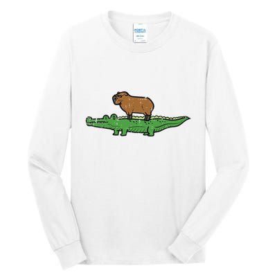 Capybara On Crocodile Capy Alligator Rodent Tall Long Sleeve T-Shirt