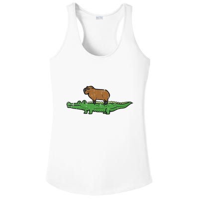 Capybara On Crocodile Capy Alligator Rodent Ladies PosiCharge Competitor Racerback Tank