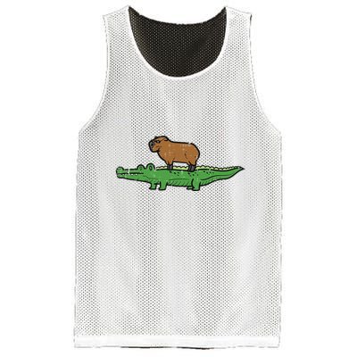 Capybara On Crocodile Capy Alligator Rodent Mesh Reversible Basketball Jersey Tank