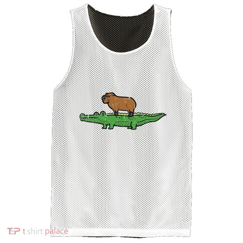 Capybara On Crocodile Capy Alligator Rodent Mesh Reversible Basketball Jersey Tank