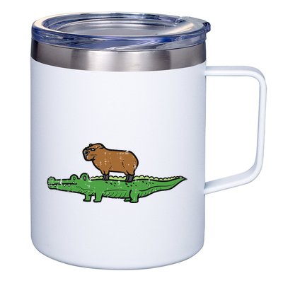 Capybara On Crocodile Capy Alligator Rodent 12oz Stainless Steel Coffee Mug