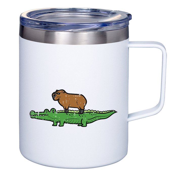 Capybara On Crocodile Capy Alligator Rodent 12oz Stainless Steel Coffee Mug