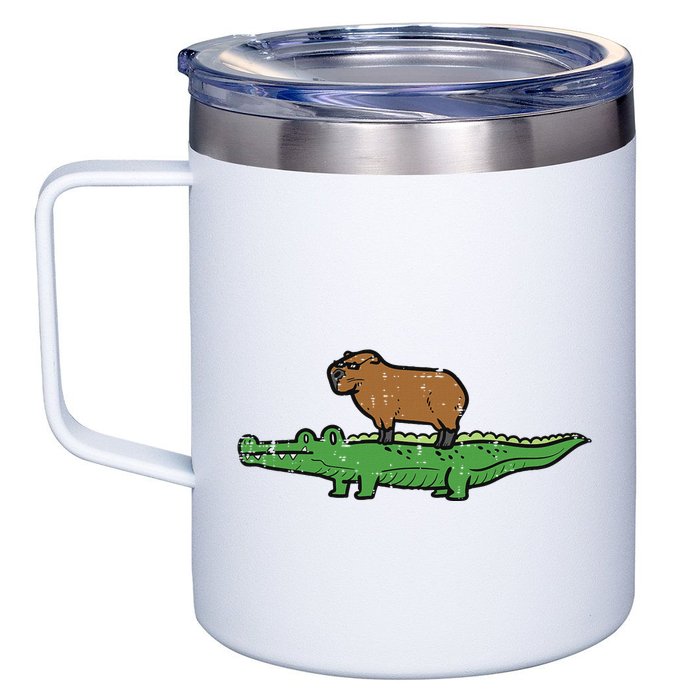 Capybara On Crocodile Capy Alligator Rodent 12oz Stainless Steel Coffee Mug