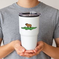 Capybara On Crocodile Capy Alligator Rodent Tumbler