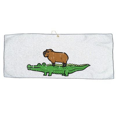Capybara On Crocodile Capy Alligator Rodent Large Microfiber Waffle Golf Towel