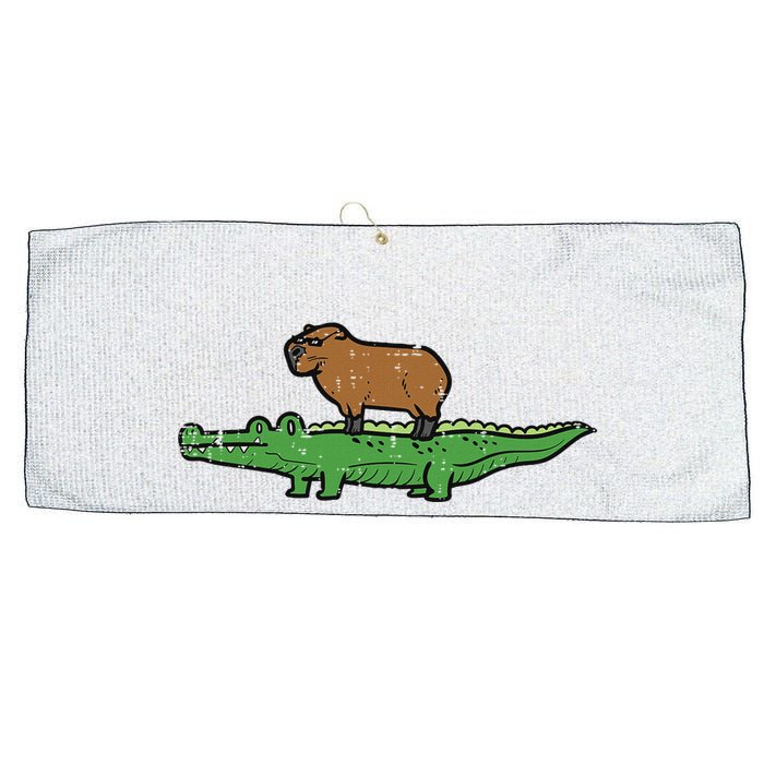 Capybara On Crocodile Capy Alligator Rodent Large Microfiber Waffle Golf Towel